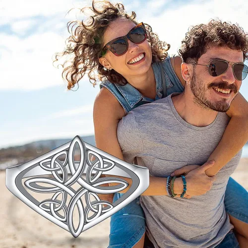 Vista 6 de Anillo de plata de ley 925 con nudo celta, corazón y cruz, altamente pulido, resistente al deslustre, anillo de boda de eternidad, anillo apilable
