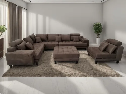 Vista 6 de Stendmar S150DBR - Juego de sofá seccional de tela de microfibra reversible en forma de U en forma de L, S150DBR (marrón, extragrande)