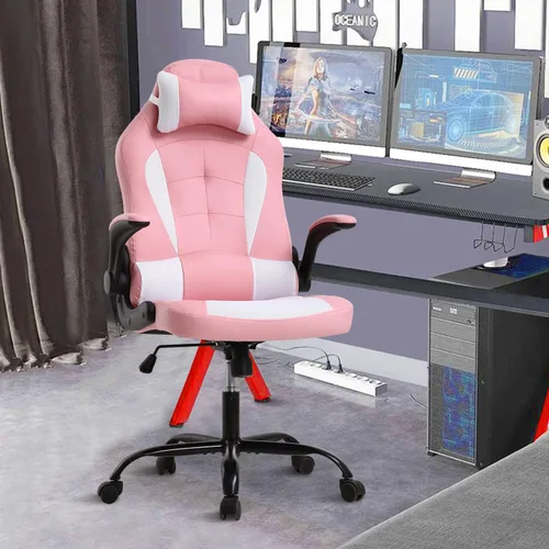 Vista 11 de Silla de oficina para videojuegos, silla de computadora con soporte lumbar y reposacabezas, silla de escritorio ejecutiva ergonómica ajustable
