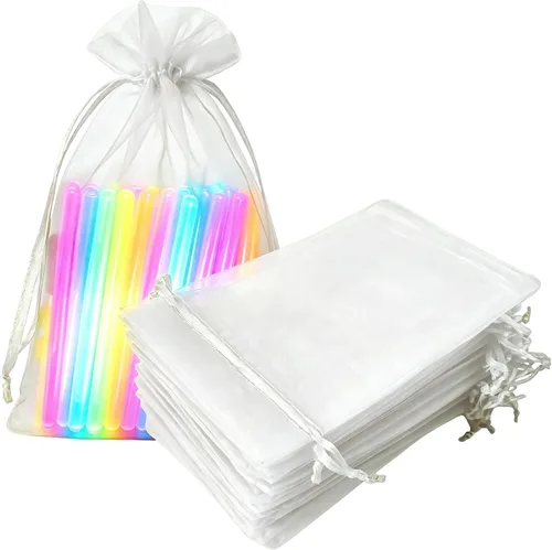 Vista 36 de Paquetes de 50 bolsas de regalo de organza de 4 x 6 pulgadas con cordón negro transparente, decoraciones de embalaje de tela transparente