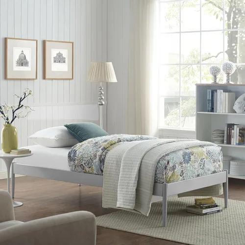 Vista 15 de Modway Elsie - Base de cama de metal con soporte de tablillas, tamaño King, color marrón