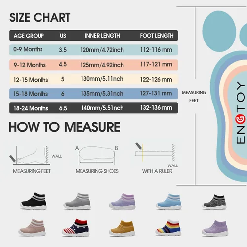 Vista 2 de Engtoy Baby Sock Shoes Baby Walking Shoes Infant Non-Slip Breathable Slippers with Soft Rubber Sole Baby Boys Girls Slip On Sneakers