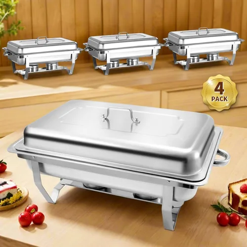 Vista 9 de Juego de 2 Platos Calentadores de Acero Inoxidable de Tamaño Completo de 8 Cuartos de Galón para Buffet, Juego de Calentador Rectangular Plateado