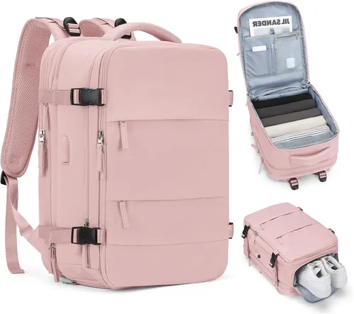 Vista 56 de Mochila de viaje grande, bolsa de mano, aprobada para aviones, para artículos personales, para hombre o mujer, color beige con marrón