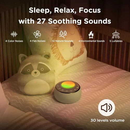 Vista 3 de Peakeep Máquina de sonido con luz para dormir para bebé, ventilador de latido cardíaco de ruido blanco, 27 sonidos, 3 reguladores regulables