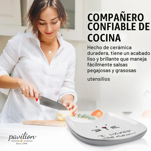 Vista 7 de Pavilion Gift Company Blobby Cat plato apoya cucharas "I Licked the Spoon" de 5 pulgadas, color blanco