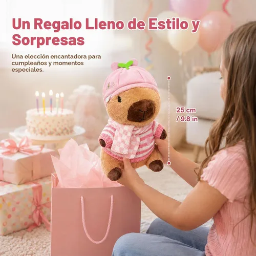 Vista 2 de Capybara - Juguete de peluche con 7 piezas de ropa y accesorios, lindo animal de peluche Capybara con trajes (marrón)