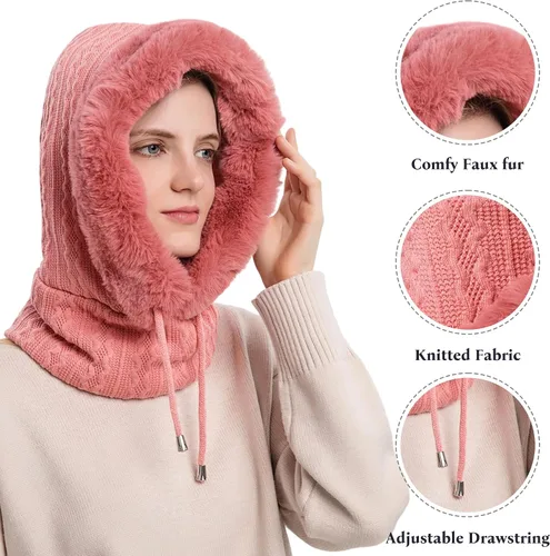 Vista 34 de HUAMULAN Gorro de invierno de una pieza para mujer, pasamontañas de forro polar, pasamontañas, máscara facial, bufanda, orejeras, esquí, nieve