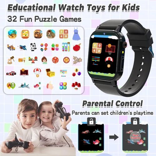 Vista 5 de Reloj Inteligente para Niños Varones, Reloj Inteligente de Juegos para Niños con 32 Juegos Pantalla Táctil HD Cámara de Video Reproductor de Música