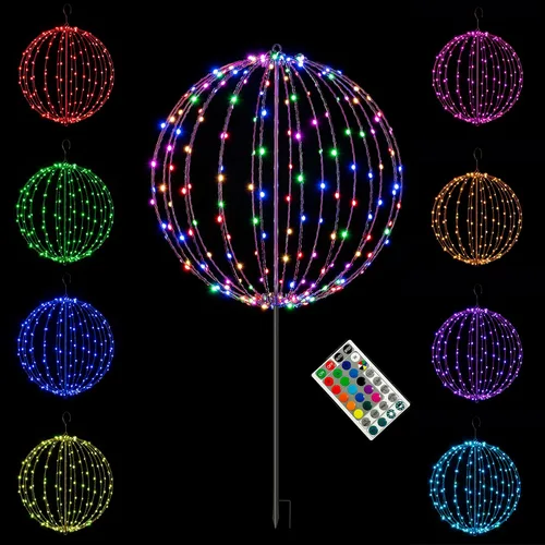 Vista 11 de LIGHTSHARE Bola de luz LED de 10 pulgadas, 48 LED, decoración de camino, esfera con control remoto, plegable, marco de metal plano, para interiores