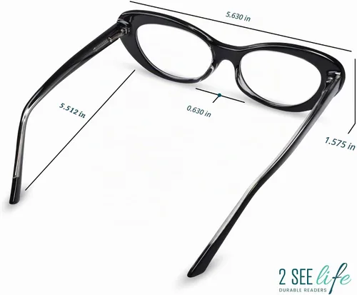 Vista 9 de 2SeeLife Gafas de lectura de ojo de gato de gran tamaño para mujer, ajuste mediano-grande, marco resistente, bisagras de resorte, lectores de ojo