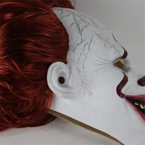 Vista 2 de Led Light Up Clown Mask Joker Cosplay Costume Mask with Hair Scary Adult Masks Dress Up Halloween Party Props