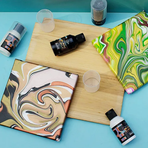 Vista 6 de OPHIR Total 22.8OZ Set de Pintura Acrílica para Verter, 3 Suministros de Pintura Acrílica Premezclada para Verter en Negro y 3 en Blanco, para Juego