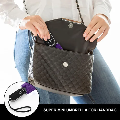 Vista 124 de LEAGERA Paraguas de viaje compacto para bolso, mango plano, impermeable para lluvia ligera