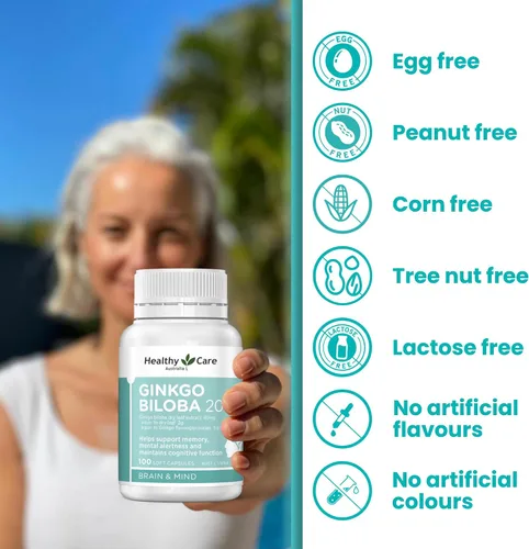 Vista 4 de Healthy Care Ginkgo Biloba 2000 mg 100 cápsulas hechas en Australia