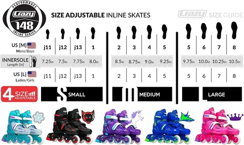 Vista 2 de Crazy Skates Patines en línea ajustables que se ajustan para adaptarse a cuatro tamaños