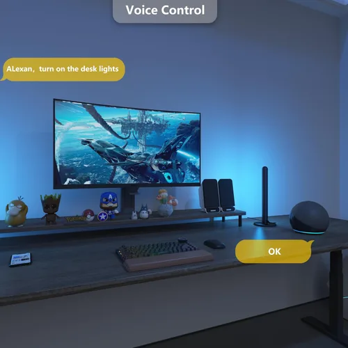 Vista 3 de LAMPAOUS Barras de luz LED inteligentes, funcionan con Alexa y Google Assistant, retroiluminación RGBCW WiFi TV con modos de escena y música