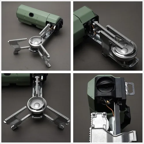Vista 2 de Estufa de camping plegable con bolsa de almacenamiento, estufa de butano portátil con abridor de botellas, estufa de gas para picnic, excursionismo