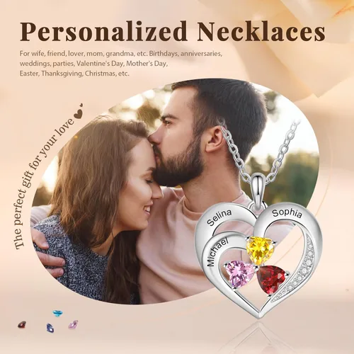 Vista 3 de Jeweidea Collar con colgante de piedra natal y nombre personalizado para mujer, regalo de joyería personalizado para mamá, esposa