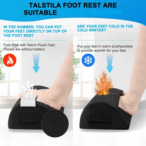 Vista 5 de TALSTILA Reposapiés para debajo del escritorio en el trabajo, reposapiés con bolsillos cálidos y de felpa, taburete ergonómico de espuma, reposapiés