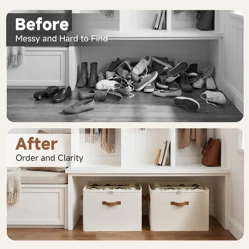 Vista 8 de Organizador de zapatos StorageWorks para clóset, cabe hasta 16 pares, contenedores de almacenamiento para zapatos con divisores ajustables y Beige