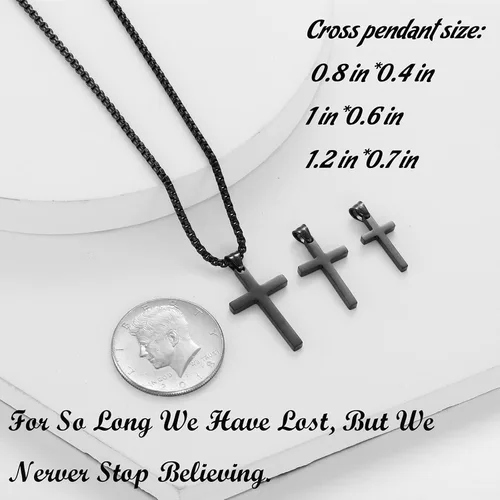 Vista 6 de HSWYFCJY Collar de cruz para hombre, plata negra y oro, acero inoxidable, con dije de cruz lisa, collar con colgante de cruz, joyería fiel