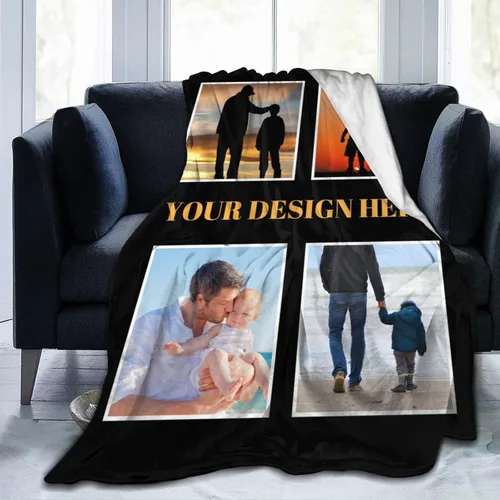 Vista 17 de HooSo Manta Personalizada para Cama con Fotos y Texto, Mantas Personalizadas con Collage de Fotos para Regalo de Cumpleaños Familiar y Boda, Collage