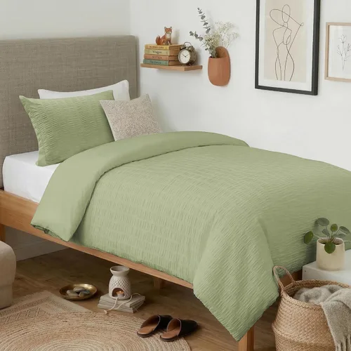 Vista 16 de Cozyide Beige Queen Duvet Cover Set, 3 Pieces Soft Seersucker Queen Size Duvet Cover with Zipper Closure and Corner Ties, 90"x90" Duvet Cover with 2