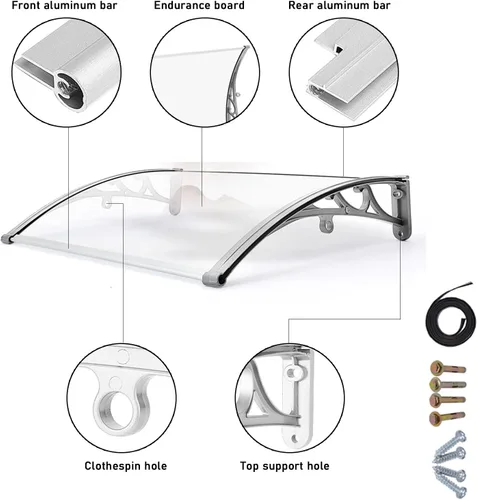 Vista 3 de Toldo para ventana o puerta delantera, protección contra la lluvia UV, protección contra el sol, pérgola silenciosa para techos, cubierta