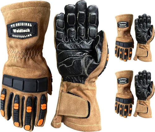 Vista 6 de Cestus 7027 Guantes de soldadura por impacto (1,3,12,60 pares) Palma acolchada de gel para manejo de herramientas eléctricas, amortiguación