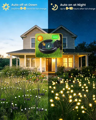 Vista 3 de OZS 4 Pack Total 32 Luces LED Solar de Jardín de Hadas al Aire Libre - Luces Solares de Luciérnagas al Aire Libre, Se Balancean con el Viento Blanco