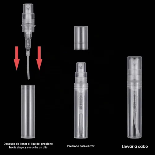 Vista 4 de Thyores Mini botella de espray de 50PCS 0.1 fl oz, atomizador de botella de Contenedor recargable de limpieza adecuado para viajes, aceites