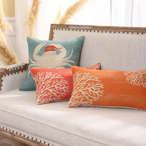 Vista 3 de TRENDIN Funda de Almohada Navideña de Playa 18X18 para Sofá Decoración de Mar y Océano Cangrejo Cuadrada de Lino Funda de Cojín Sofá Decoraciones