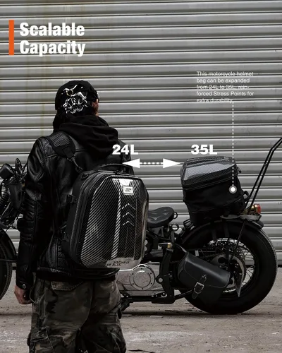 Vista 7 de Grapelet Mochila para motocicleta con carcasa rígida de ABS impermeable, bolsas de equipaje, bolsas para casco con almacenamiento ampliable, 24L-35L
