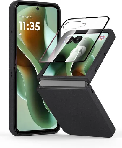 Vista 12 de Funda delgada de piel sintética para Motorola Razr Plus 2023, [cubierta frontal transparente + parte trasera de cuero duro de policarbonato] Marrón