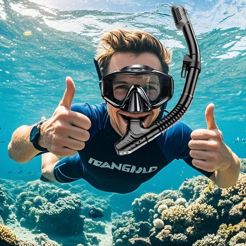 Vista 7 de Juego de snorkel para adultos, paquetes de esnórquel panorámico antivaho con esnórquel seco y gafas de natación para buceo, natación y esnórquel