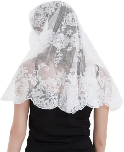 Vista 5 de YHXYVEL Mantilla de encaje tradicional estilo español de gran tamaño, velo de boda, velo católico, velo de iglesia