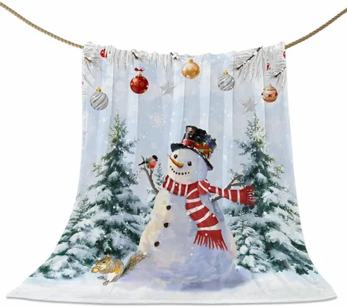 Vista 57 de Mantas de Tiro de Muñeco de Nieve de Navidad, Manta de Vellón Suave de Vacaciones de Invierno Decorativa para Hogar Sofá Sillón Silla Sala de Estar