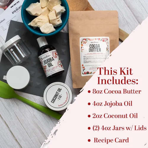 Vista 2 de Better Shea Butter Kit de fabricación de manteca corporal de cacao, incluye manteca de cacao sin refinar, aceite de jojoba, aceite de coco, 2