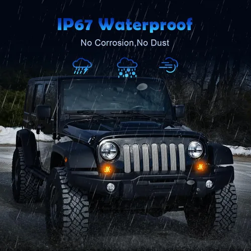 Vista 6 de Luces direccionales para Wrangler JK 2007-2017, 2 luces LED de circulación diurna LED, lámpara de señal de giro ámbar frontal, luz indicadora