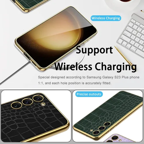 Vista 5 de Miimall Funda compatible con Samsung Galaxy S23 Plus, S23 Plus, funda de cuero suave galvanizada + funda protectora de cuero de lujo resistente