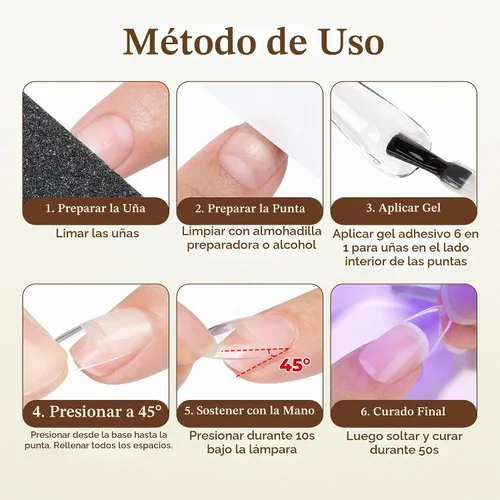 Vista 4 de UNA GELLA Pegamento de uñas de gel 6 en 1 para puntas de uñas transparentes
