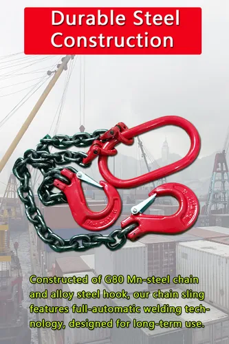 Vista 4 de Cadena de elevación industrial de 1.5 m de alta resistencia, capacidad de 2 toneladas, 6 mm de espesor, con doble pata y ganchos de eslinga