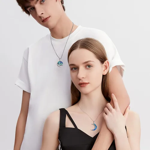 Vista 2 de Collar de plata de ley con ola del océano de montaña, collar a juego para él y ella, regalo de joyería para mujeres, hombres, parejas, novia, novio