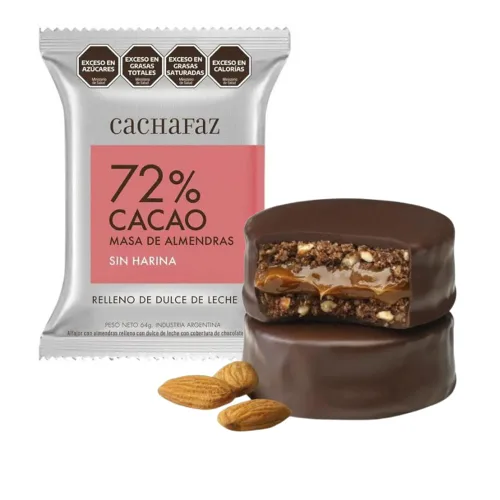 Vista 2 de Alfajor 72% Cacao Cachafaz - Galletas de masa de almendras rellenas de Dulce de Leche, sin gluten, 26.94 oz (caja de 12)