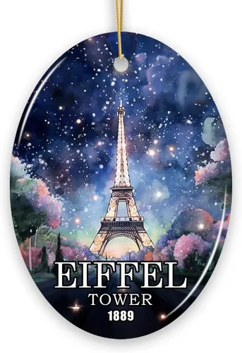 Vista 14 de Adorno artístico de cerámica único de la Torre Eiffel, decoración artesanal de París