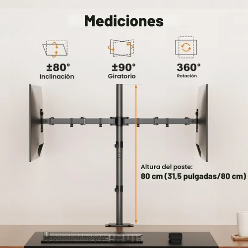 Vista 2 de Suptek Soporte de escritorio para monitor doble, brazo de monitor doble ajustable para 2 pantallas de computadora de hasta 27 pulgadas, poste extra