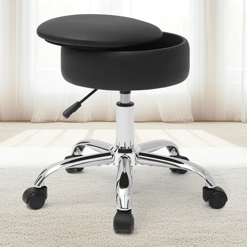 Vista 11 de Taburete otomano ajustable, taburete de tocador negro, silla de tocador para sala de maquillaje, taburete con almacenamiento, taburetes