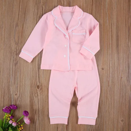 Vista 94 de Conjunto de pijama de manga larga con botones para niña pequeña, conjunto de ropa de dormir