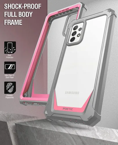 Vista 6 de Poetic Guardian - Funda diseñada para Samsung Galaxy A72, protector de pantalla integrado que funciona con identificación de huellas dactilares, Rosa